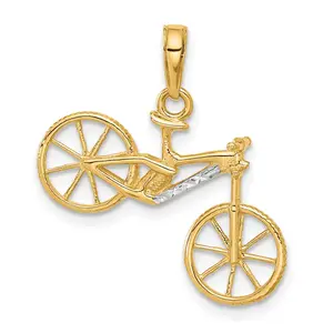 14k Yellow & Rhodium 25.2 mm  D/C 3D Bicycle Pendant (1.78 grams)