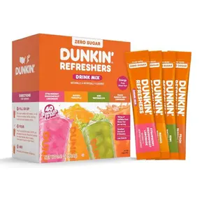 HELLO SUMMER !! Dunkin Zero Sugar Refreshers Singles To Go! Powdered Drink Mix, 40 Ct Variety Pack, Energy from Green Tea, Aspartame-Free, Just Add Water