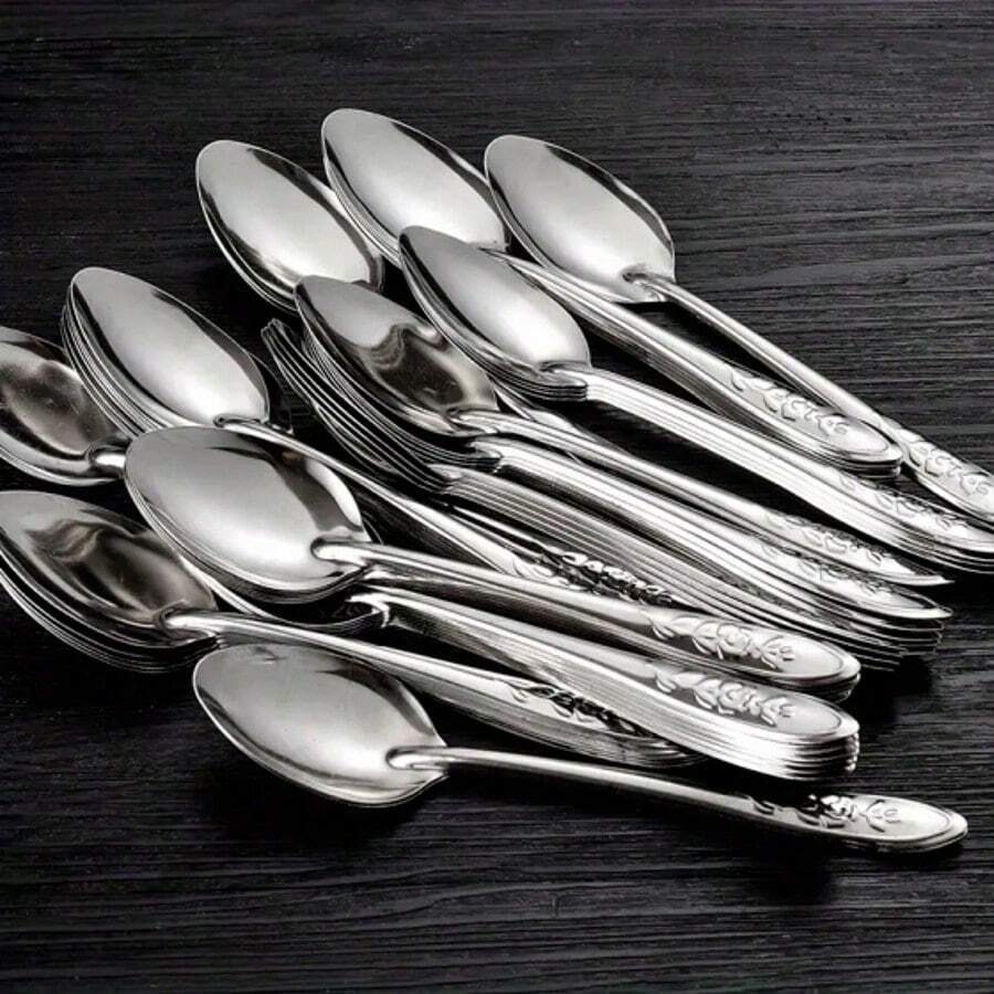 10 Piece Stainless Steel Spoons Set,6.5Inch Stainless Steel Tea Spoon,Silver Long Handle Dessert Watermelon Scoops,Tablespoon,Ice Cream Spoons For Home,Kitchen Or Restaurant Coffee Spoons