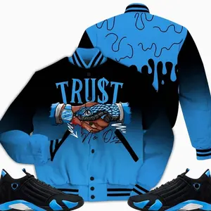 14 University Blue Outfits, Black University Blue 14s Varsity Jacket, Snake Trust No One Unisex T-Shirts To Match Sneakers Streetwear