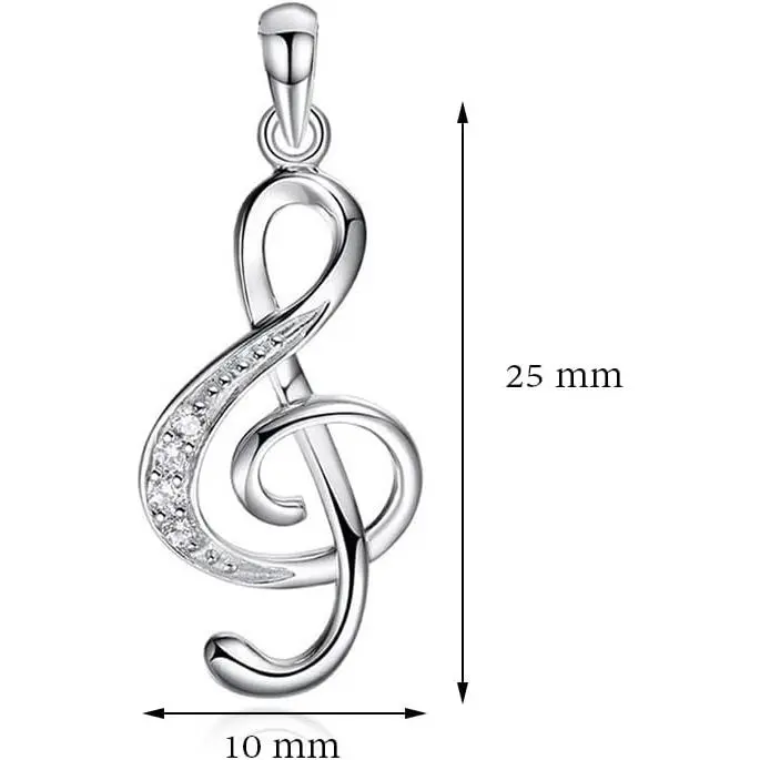 Music Note Pendant Necklace 925 Sterling Silver Cubic Zirconia Jewelry for Women Girl Box Chain 18"
