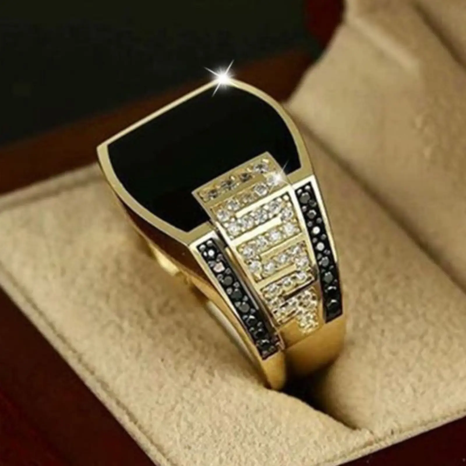 A fashionable men's gold-plated ring with gemstones, perfect for everyday wear and as a meaningful gift