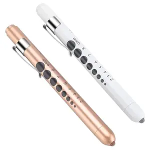 Pen Light with Pupil Gauge LED Penlight for Nurses Doctors, 2 Pcs Reusable Medical Penlight for Nursing Students (Rose Gold/White)