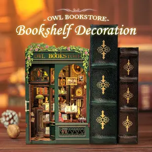 CUTEBEE OWL BOOKSTORE DIY Book Nook Kit with LED Lights Wooden Miniature Bookcase & Dollhouse Decor Handmade Craft Holiday Gift Black Friday Deal - Building Blocks Set