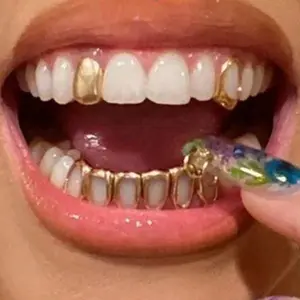 3pcs [Hip Hop Dental Braces]  Six Hollow Flat Teeth Hip Hop Dental Braces |   Three Piece Set of Stage Props for Christmas, Halloween