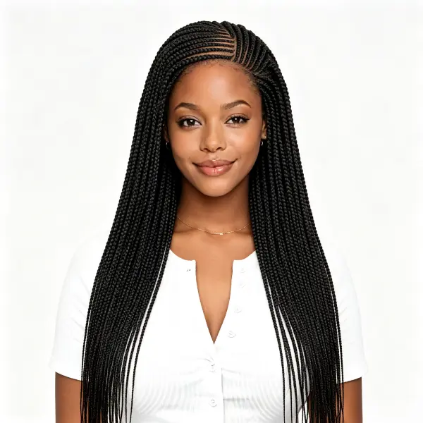 34 Inch Full Lace Box Braided Wig, Jet Black Handmade Straight Box Braids Wig, Pre‑Plucked Baby Hair, Adjustable Breathable Wig Cap For Black Women