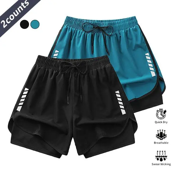 Men's 2PCS 2-in-1 Quick-Dry Moisture-Wicking Minimalist Solid Sports Shorts - Breathable, Well-Fitting, Aesthetic, Custom-Fitted Dual-Layer Bottoms for Running, Outdoor Activities, 2-In-1 Men's Shorts, Dual-Layer Men's Shorts