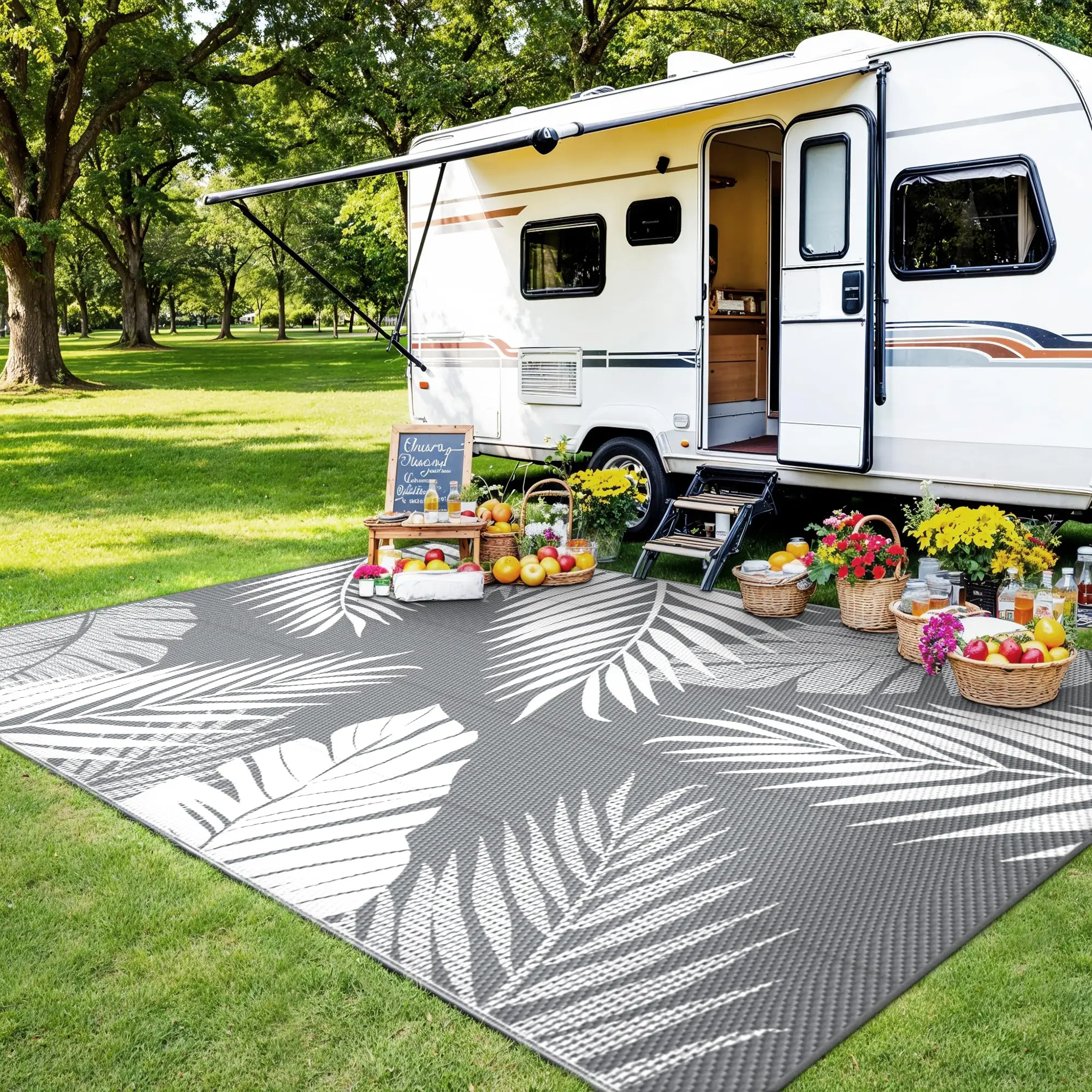 GENIMO Outdoor Rug Outdoorfun Waterproof for Patios Clearance, Reversible Plastic Straw Camping Carpet, Large Area Rugs Mats for RV, Picnic, Backyard,