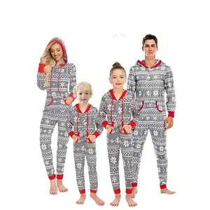 Couples’ Winter Soft Fashion Hooded Onesie Family Clothing Set — Cute Long-Sleeve Christmas Outfit with Elk/Reindeer and Snowflake Print, Perfect for Parties, Holidays, Vacations, and Festivals, Ideal for Outdoor Wear