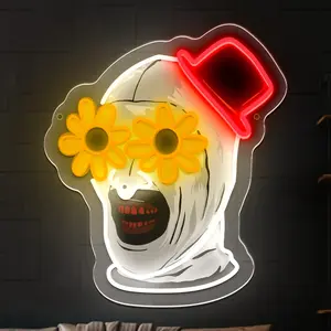 Terrifier Art The Clown Neon Sign USB Powered NEW Halloween Horror Decor Light-Up Hanging Sign for Wall Decor with Eerie Glowing Lights
