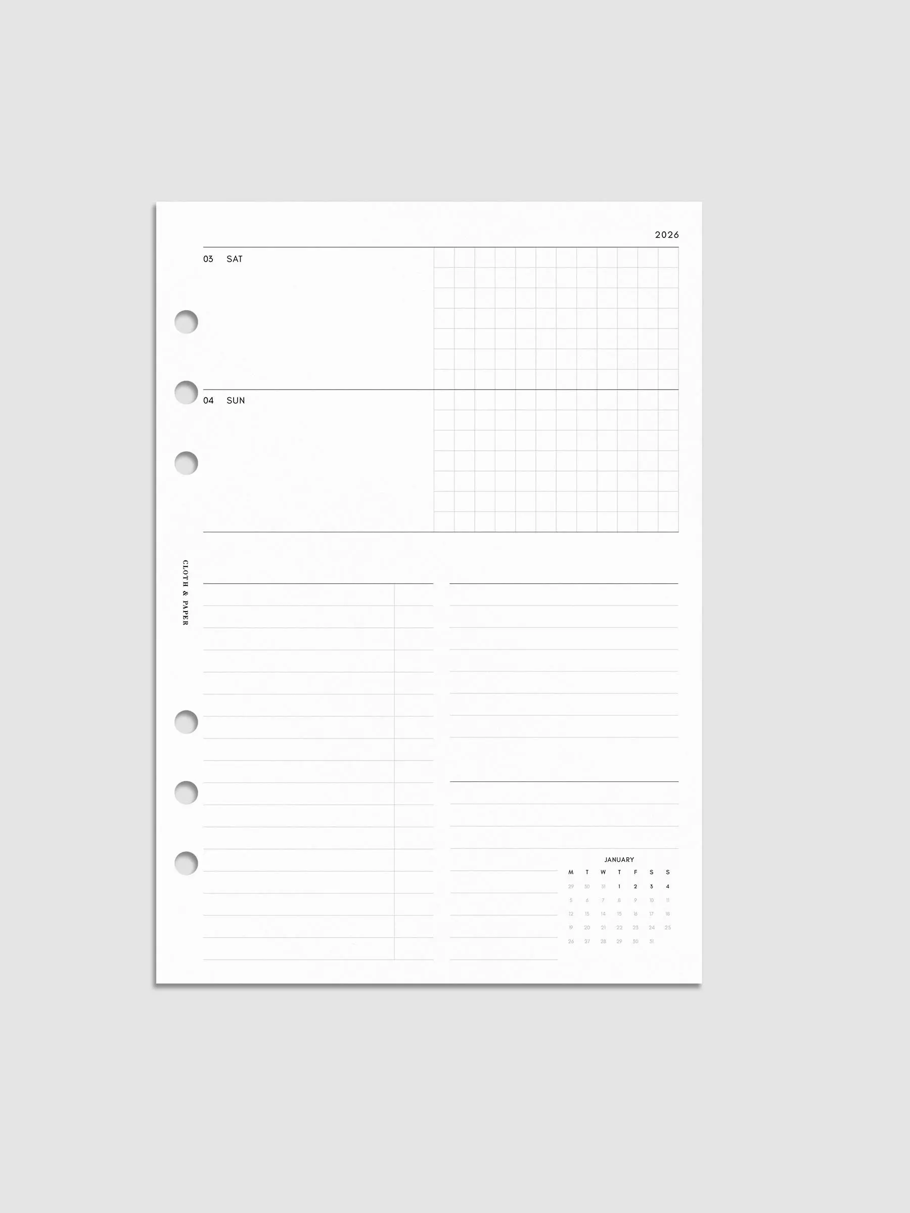 2026 Dated Horizontal Weekly Planner Insert | Monday Start