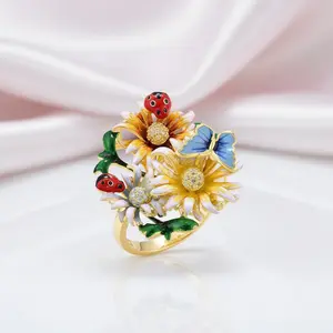 Butterfly, Ladybug, and Flower with Diamond Option Ring