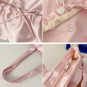 New Product Satin Folded Bow Tote Bag Sweet Advanced Girl Shoulder Bag Fashionable Large Capacity Commuting Underarm Bag