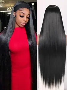 30 Inch Super Long Headband Wigs, Long Straight Hair, Glueless Synthetic Wig with Headband, All Seasons, Easy Wear and Go