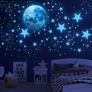 Glow in The Dark Stars and Moon Ceiling Wall Decals Kids Wall Decor Perfect for Kids Nursery Bedroom Living Room