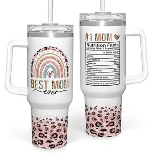 "Best Mom Ever" 40oz Tumbler with Handle, Boho Rainbow Mother's Day Gift for Mom, Inspirational Affirmations Stainless Steel Mug,Inspirational Affirmations Stainless Steel Mug