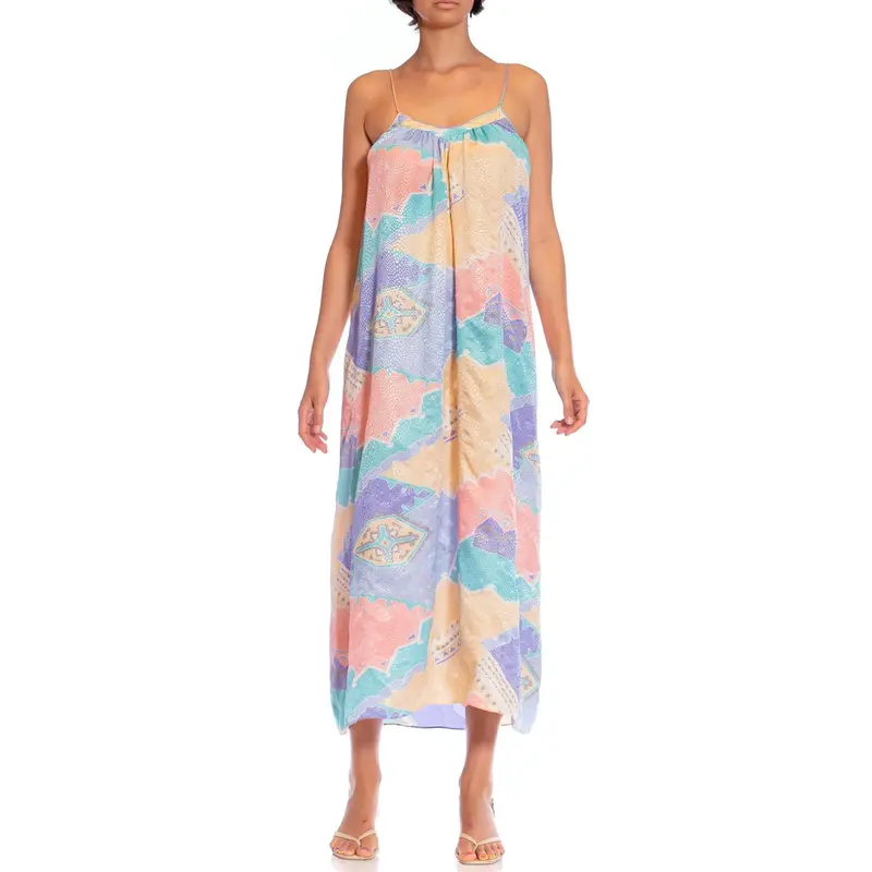 1980S MARY MCFADDEN Multicolor Pastel Polyester Jacquard Dress