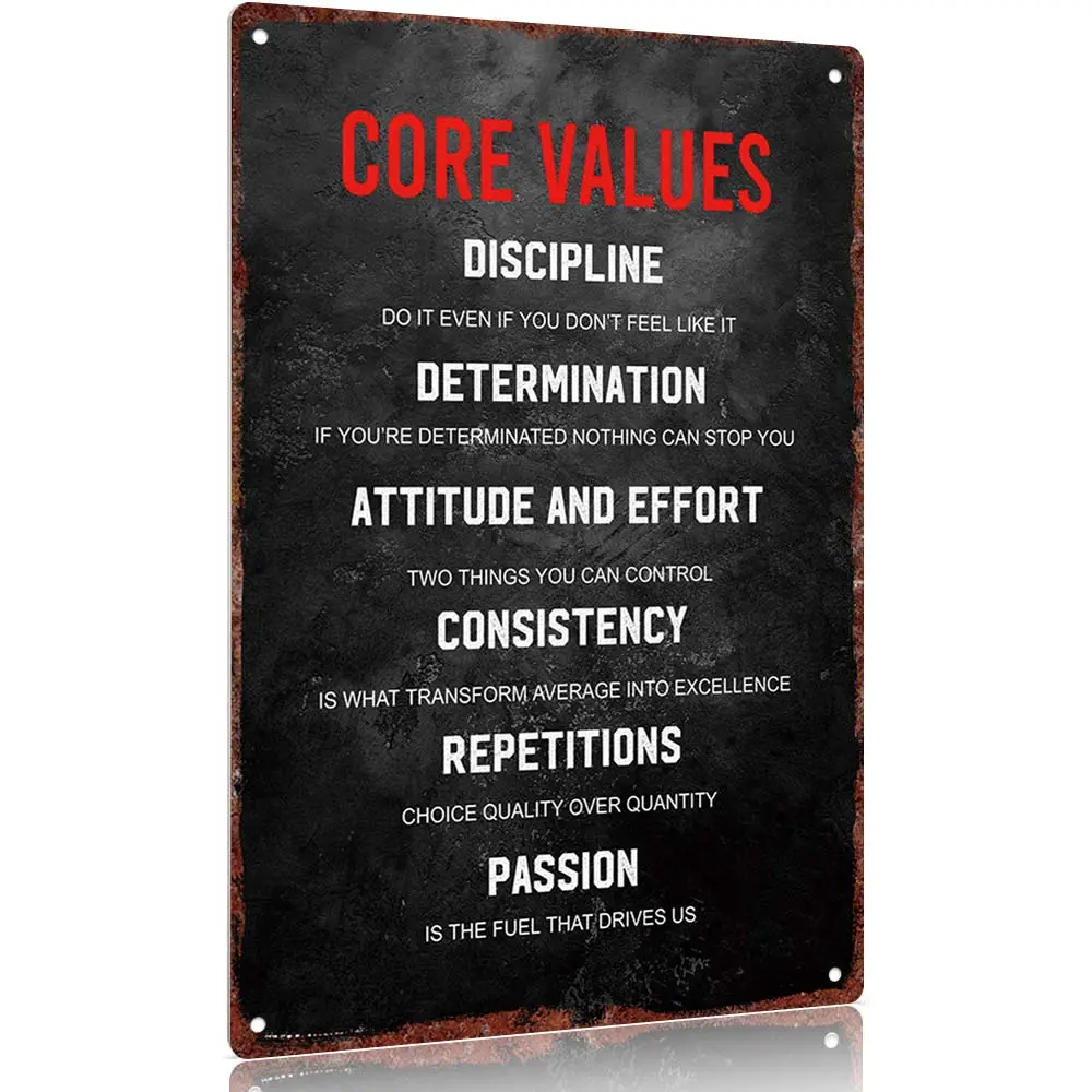 12x8 in Black Vintage Metal Aluminium Core Motivational Wall Decor Signs - Fade-Resistant Hanging Plaque with Discipline, Determination, Consistency Quotes for Gym Workspace