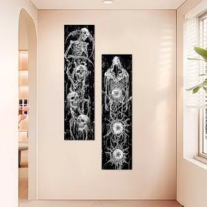 1 Set 2Pcs Gothic Skeleton Tapestry Horror Wall Hanging for Bedroom, Living Room, Party or Room Decor 59*15.75inch Polyester Flag for Bedroom Wall Decor Aesthetic As Excellent Ideal Birthday Gifts for Friends Wall Tapestries