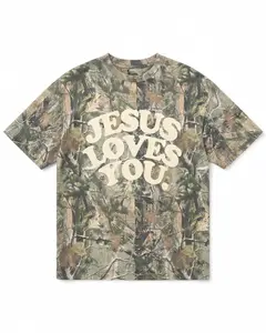 Jesus Loves You Camo Tee Camouflage Graphic Tee Hunting Season Gift Menswear Top Womenswear Top Medium Length Regular Fit Short Sleeve Classic Crew Neck Casual Streetwear Everyday Wear - Fabric