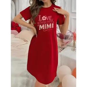 Soft Micro Stretch Women's Lingerie Love being called MIMI Printed Short Sleeve Round Neck Nightgown Sexy Elegant Young Style Women's Valentine's Day Dress Mother's Day Christmas Thanksgiving New Year Gift Ideas