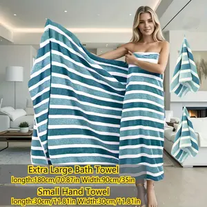 3pcs Oversized Premium Bath Towels set with a Three-Color Stripe Design, 35 X 70 inch.  Includes 1 Large Bath Towel +2 washcloty.   Absorbent, Fluffy Fabric Soft