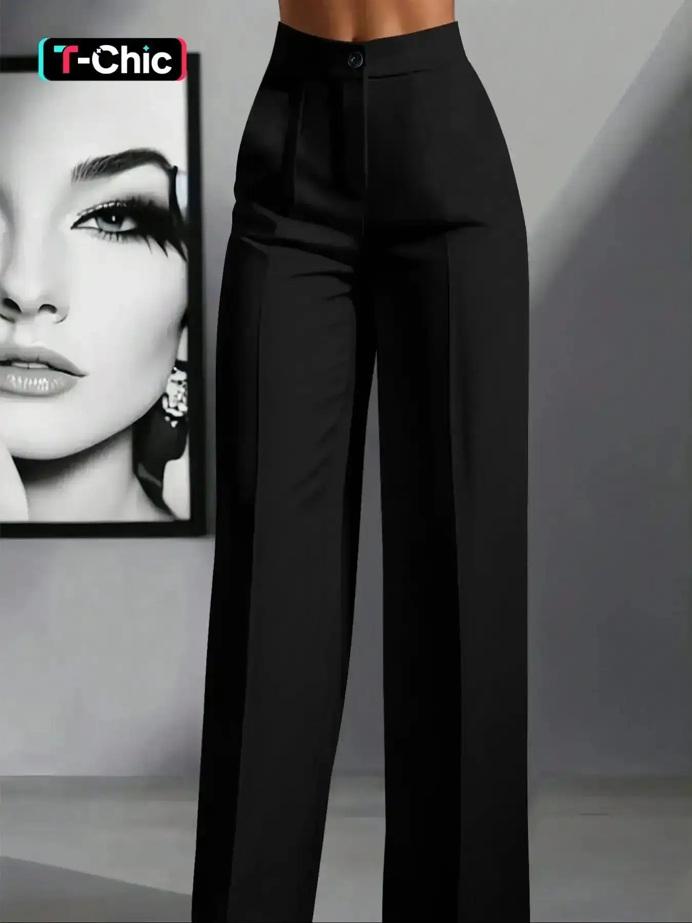 Women's Contemporary High Waisted Slimming Straight Leg Pants, Casual Rise Elastic Zipper Drop Crotch Leisure Trousers, Fitted All Seasons Fashion, Plain, tailored comfort, sleek line, flattering drape