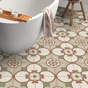 10pcs Vintage Mosaic Style Floor Stickers, Self-Adhesive and Removable, Versatile Sizes for Bathroom, Balcony, Living Room, and Kitchen Decor, Home Decor
