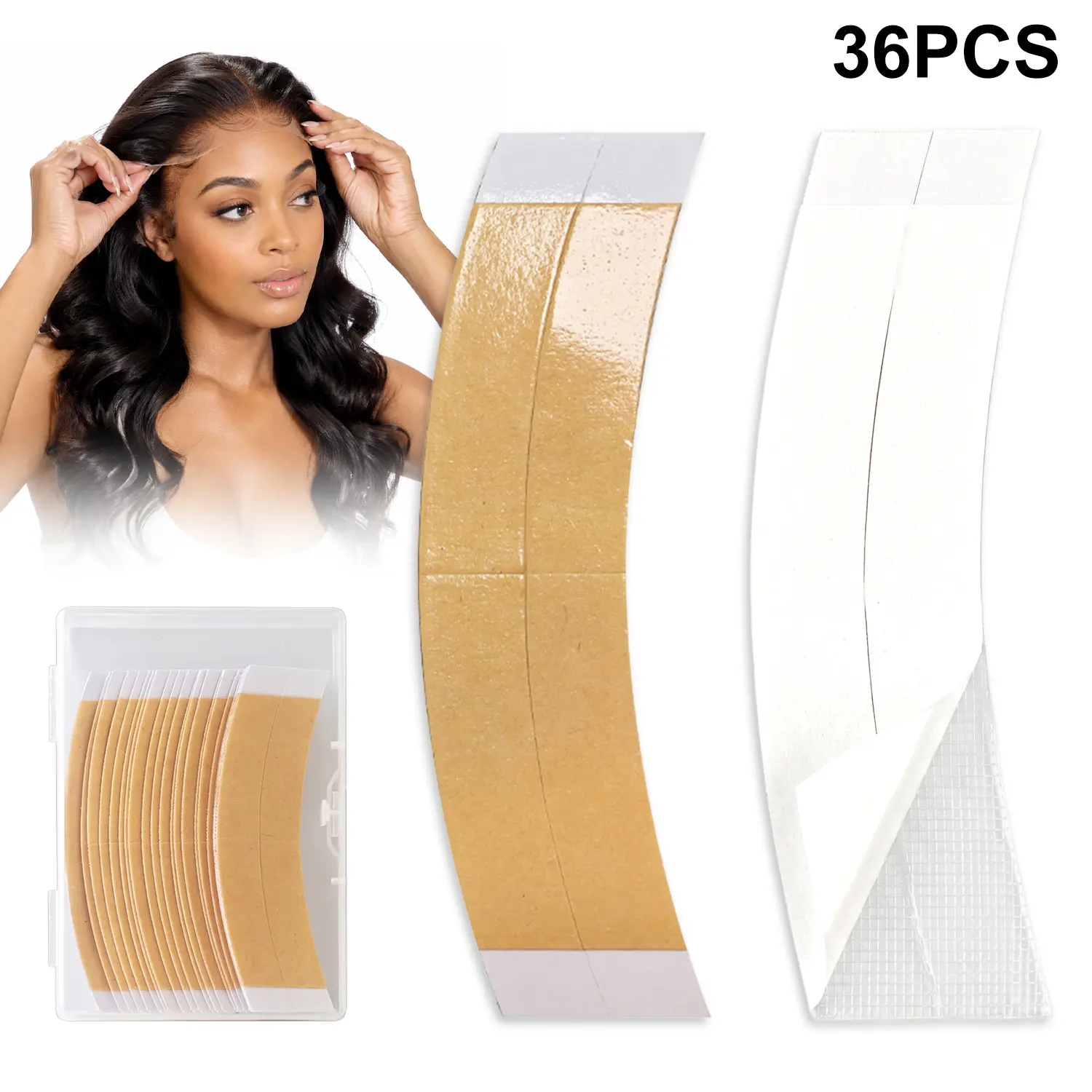 36pcs Double Sided Wig Tape, Ultra Hold Waterproof Front Lace Wig Adhesive Tape, Hair Tapes for Wigs, Strong Adhesive Hold Lace Wig Tape Strips