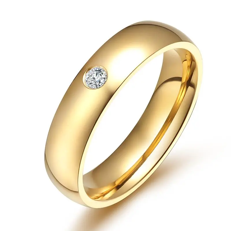Vnox  Classic Wedding Rings for Women Men Gold Color Stainless Steel Couple Band Anniversary Personalized Name