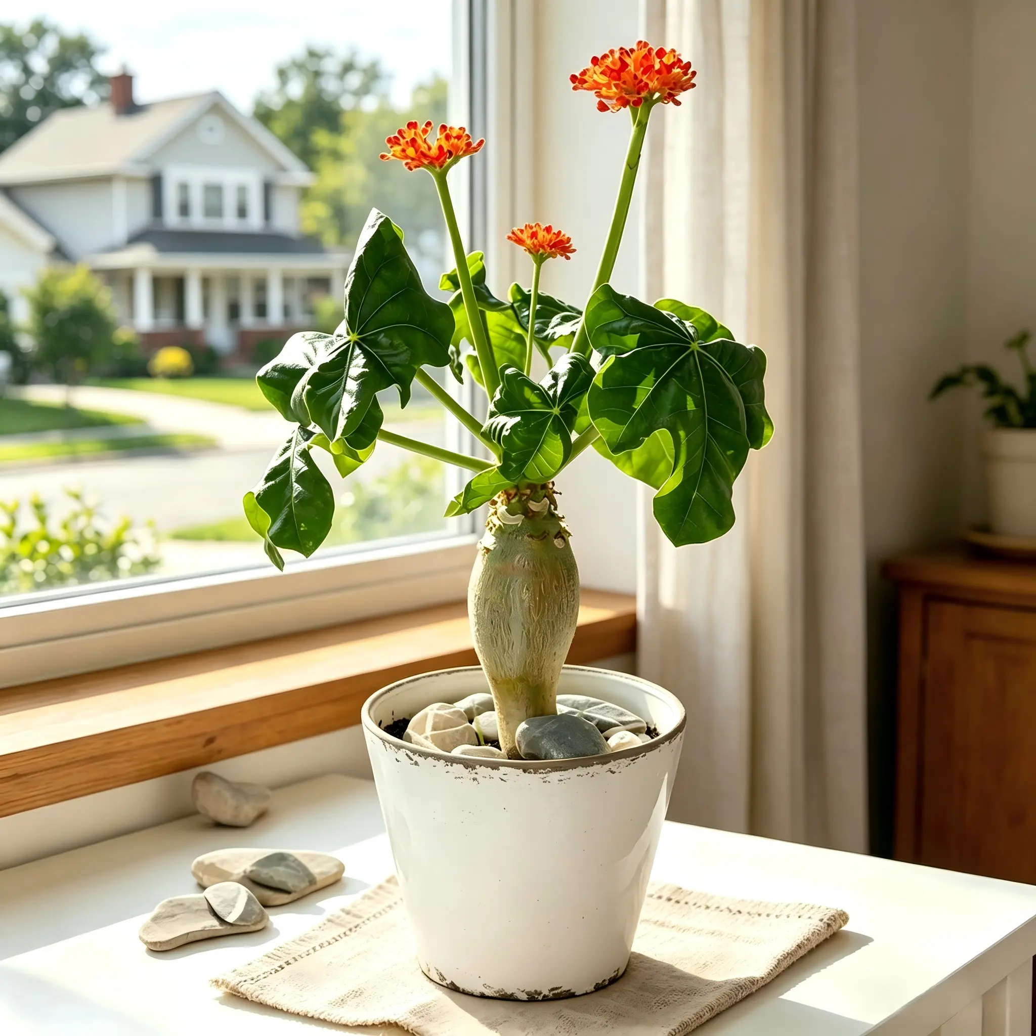 Buddha Belly Plant, Jatropha Podagrica Succulent with Unique Swollen Stem & Tropical Style, Indoor Home Decor Plant for Plant Lovers, Beginner Friendly Greenery Gift, Easy Care Botanical Collection
