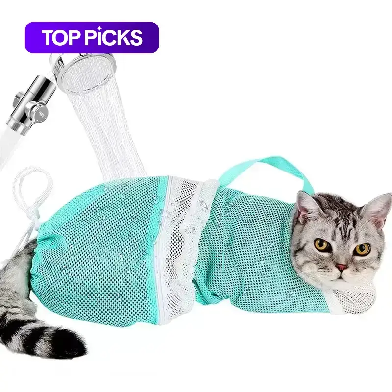 Cat Bath Mesh Bag, Portable Mesh Shower Bag with Adjustable Drawstring Design, Travel Bathing Bag for Cats #TOP PICKS