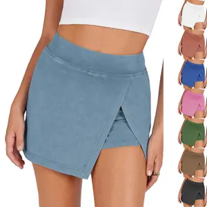 SCUSTY Women's High Waisted Athletic Skort Split Hem Fitted Bodycon Mini Skirt with Inner Shorts