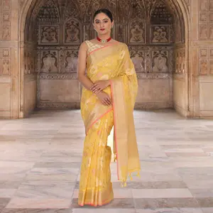 Banaras Kota Tilfi Jaal work Indian sari - Yellow
