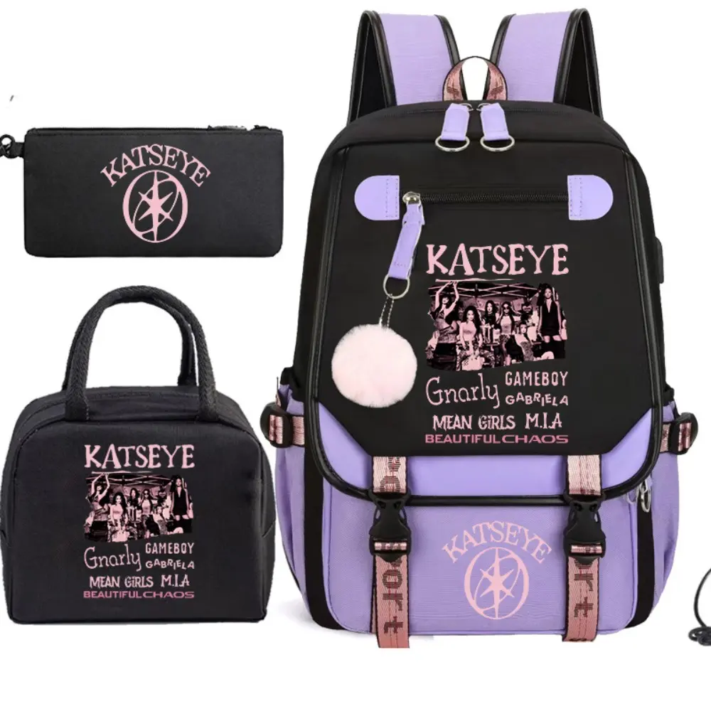 3pcs KATSEYE Backpack Shoulder Bag Pencil Bag Set Large Capacity Schoolbag Fashion Travel Bagpack