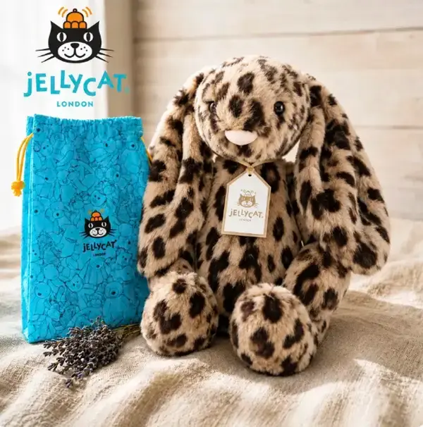 Jellycat Cobblehop Bunny Exclusive Plush Toy with Drawstring Gift Bag – Leopard-Print Long-Ear Stuffed Animal Gift for Birthdays and Collectors