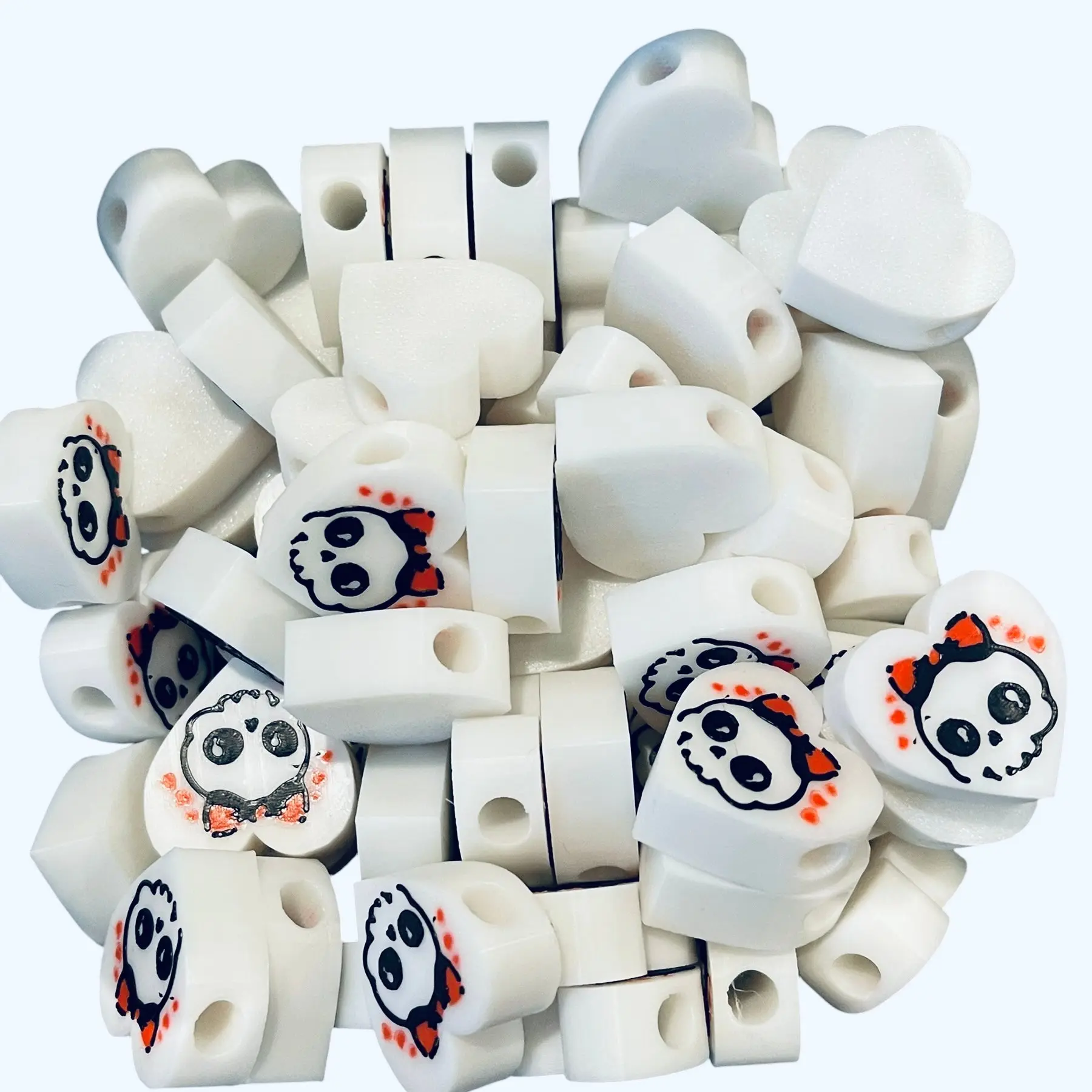 BeadSTASH™ | 3D Printed Red Girly Skull Heart Kandi Beads | Set of 6
