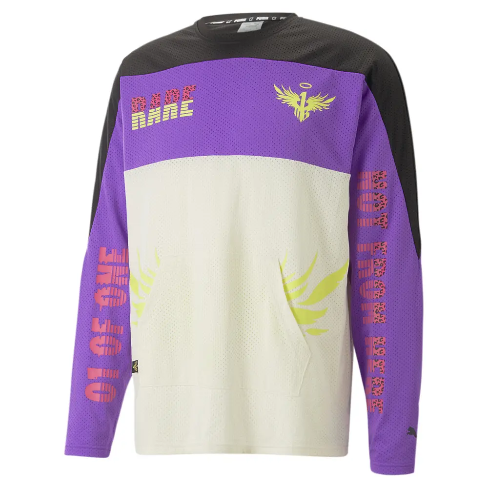 PUMA Mens X Melo Moto Cross Crew Neck Long Sleeve Jersey Casual - White PUMA Mens X Melo Moto Cross Crew Neck Long Sleeve Jersey Casual - White