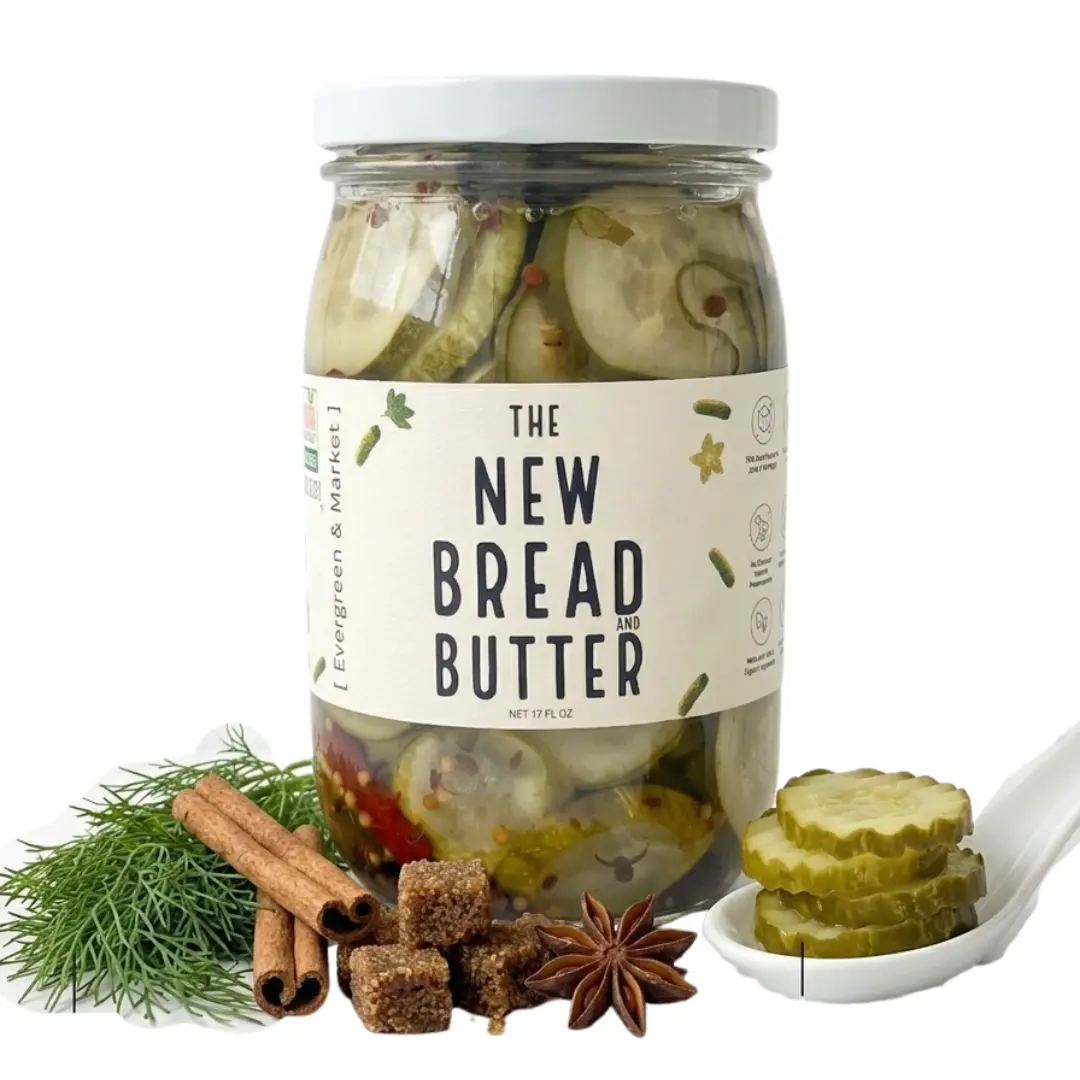 Nostalgic Bread and Butter Flavor, Resealable Lid Jar, Food Pantry Preserve for Sandwiches, Pickled Snack with Water and Salt, Single Jar, Pickled Snacks