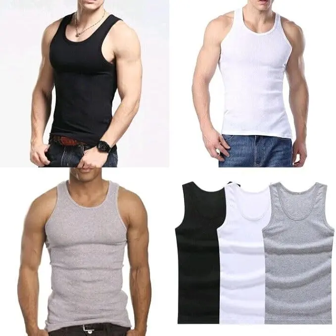 DIAMOND STAR Men's Ribbed Tag-Free Crew Neck Fitted Tank Tops (Pack of 6) - Soft Durable Breathable Neutral Cotton Blend Fabric, Slim Fit Round Neck Stretchy Undershirts for Work & Waist-Layering