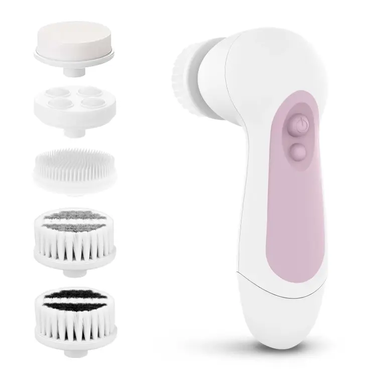 Color Blush Waterproof Facial Cleansing Spin Brush Set with 5 Exfoliating Brush Heads - Electric Face Scrubber Cleanser Brush