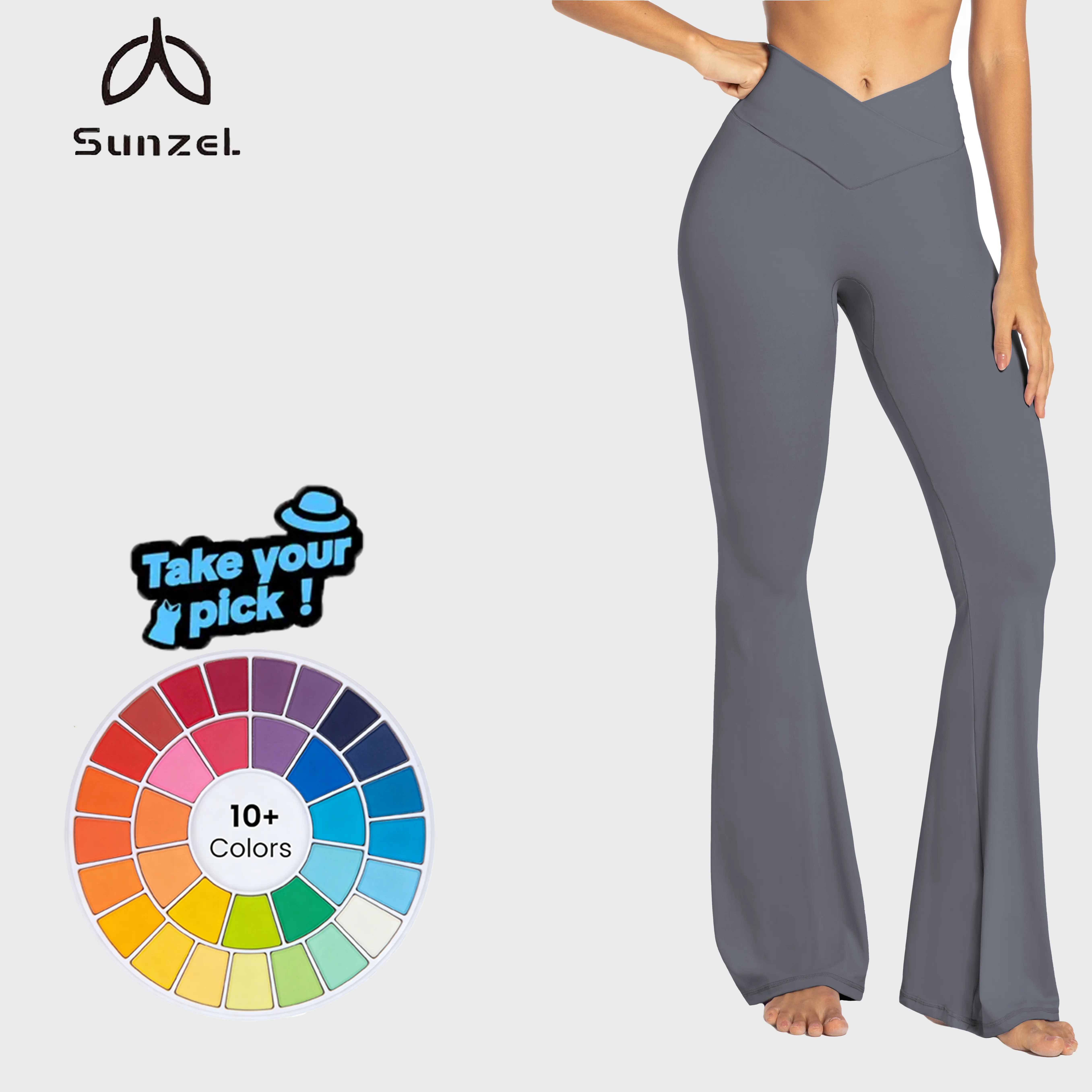 Sunzel Women’s Flare Leggings Yoga Pants - Crossover High Waist, No Front Seam, Tummy Control, Available in 28", 30", 32", 34" Inseams