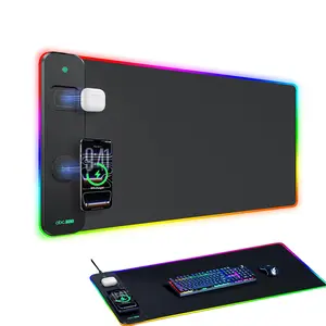 3-in-1 RGB Gaming Mouse Pad with Magnetic Wireless Charging 31.5"x15.8" Large 24 Light Effects Non-Slip Base Waterproof Ultra-Smooth Surface