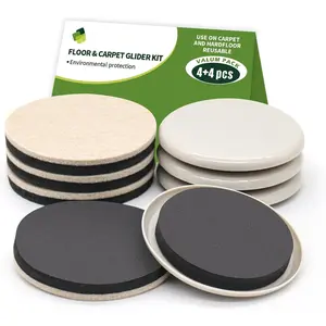 Furniture Sliders for Hardwood Floors, Furniture Sliders for Carpeted Floors, 8 count 3 1/2 inch Combo Pack, Sliders for Moving Furniture, Furniture Movers Sliders