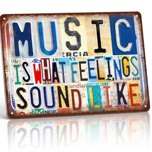 8x12 Inch Aluminum "Music Is What Feelings Sound Like" License Plate Metal Sign – Musical Retro Wall Art for Music Room, Studio & Living Room. Colorful License Plate Collage Style, Durable & Artistic. Perfect Gift for Musicians & Music Lovers.