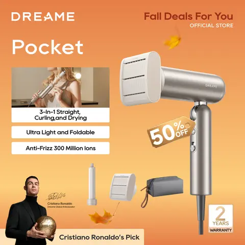Dreame Pocket High-Speed Ionic Hairdryer - Foldable Design for Travel & Home Use, Quick Dry, Frizz Reduction, Less Flyaways, Easy Blowout Hair, Hairstylist Essential
