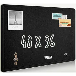 Large Black Cork Board 48" x 36", Foldable Felt Notice Pin Board for Wall, 4' x 3' Decorative Bulletin Board Photo Display Board with Self-Adhesive Tape for Office, School & , 25 Pushpins