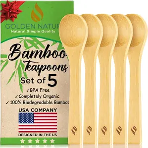 Golden Nature Bamboo Spoon Set of 50 - Small Wooden Teaspoons for Sugar, Spices, Coffee, Jam, Herbs, Honey and Dessert - Lightweight Kitchen Utensils