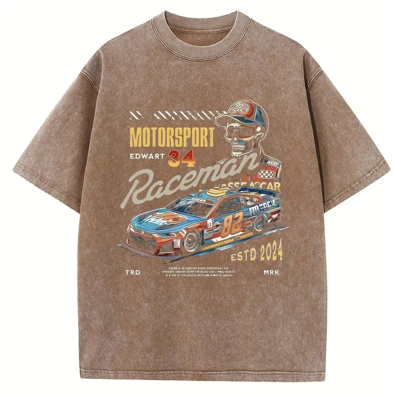 Holafish MOTORSPORT Men's Over-Sized Heavy-Weight Cotton Solid Drop Shoulder Vintage Street Wear Basic Tees Baggy Hip Hop Unisex Tops Acid Wash T-Shirt
