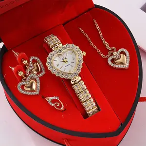 5-Piece Heart-Shaped Gift Box for Women Luxury Watches and Jewelry Gift Box - Heart-Shaped Watches, Necklaces, Rings, Elegant Fashion Accessories, Perfect Gift for Her on Valentine's Day